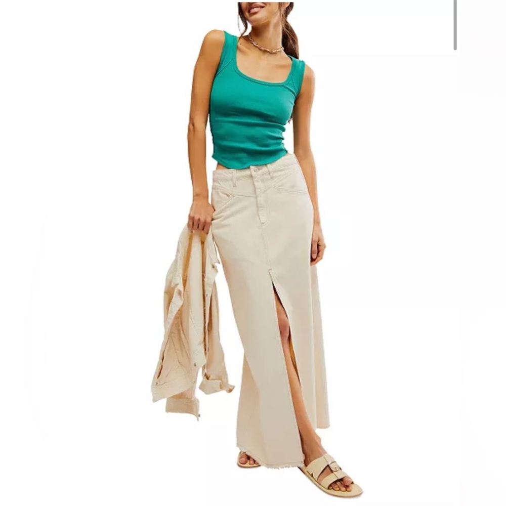 Free People Cotton Come As You Are Denim Maxi Skirt